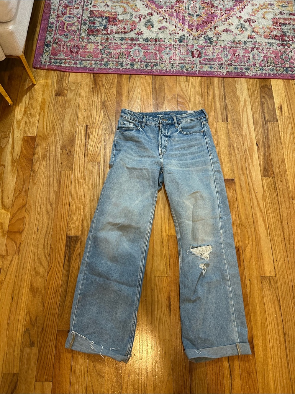 Old Navy Light Wash Distressed Wide Leg Jeans